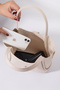 Women's Cream Lock Detailed Set of 2 Hand and Shoulder Bags and Makeup Bag - 3