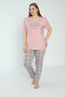 Women's Plus Size Cotton Viscose Fabric Short Sleeve Pajamas Set 14496 - 2