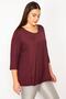 Women's Large Size Plum Collar Stone Detailed Capri Sleeve Blouse 65n29285