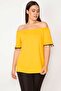 Women's Large Size Mustard Collar Elastic Sleeves Pompom Detailed Blouse 65n29509 - 3