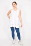 Women's White Large Size Front A Pleated V-Neck Long Blouse 65n35950