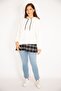Women's Large Size Bone Hooded Sweatshirt with Plaid Garnite Hem 65n34878 - 4