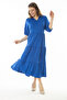Women's Large Size Sax Collared Cuffs with Elastic Detail Layered Long Dress 65N37071 - 6