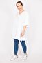 Women's White Large Size Front A Pleated V-Neck Long Blouse 65n35951 - 4