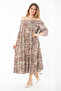 Women's Plus Size Milk Coffee Collar Elastic Woven Viscose Fabric Tiered Dress 65N37349 - 3