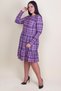 Women's Large Size Lilac Plaid Patterned Dress with Elastic Waist and Flounce at the Hem 65n18211 - 4