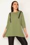 Women's Large Size Khaki Ornamental Zippered Tunic 65n32783 - 3