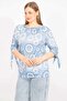Women's Blue Large Size Collar Elastic Sleeve Lace Blouse 65n35665 - 6