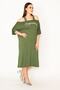 Women's Large Size Khaki Glitter Detailed Front Printed Viscose Dress 65n27473
