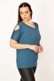 Women's Large Size Petrol Shoulder Low-cut Viscose Blouse 65n30102