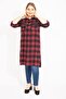 Women's Large Size Burgundy Plaid Patterned Front Buttoned Faux Leather Garnished Tunic Dress 65n35422 - 4