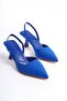 Mblnr703-M Women's Open Back Pointed Toe Satin Blue Stiletto & Heeled Shoes - 5
