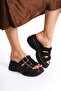 Mubiano Genuine Leather Collection Women's Suede Platform Slippers Black -Mcrgn6151-S - 2
