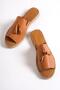 605-tb Genuine Leather Tasseled Tan Women's Espadrille Slippers - 4