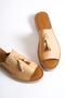 605-bj Genuine Leather Tasseled Beige Women's Espadrille Slippers - 3