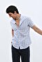 قميص shirtpro قطني بقصّة عادية وأكمام قصيرة وياقة بأزرار باللون الأزرق بنقشة منقوشات