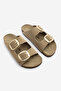 Women's Genuine Leather Daily Slippers Double Strapped Olive Suede Eva Sole Slippers Poly Earth Suede - 6