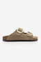 Women's Genuine Leather Daily Slippers Double Strapped Olive Suede Eva Sole Slippers Poly Earth Suede - 4