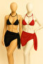 Set of 2 Beach Pareo Chiffon Black and Red 150X50