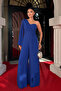 Chiffon Fabric One Sleeve Detailed Jumpsuit - Cobalt Blue