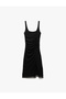 Lined Drape Detail Slim Fit Square Neck Strap Midi Dress - 3