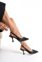 Black Satin Heeled Women's Shoes - 3