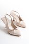 Beige SATIN HEELED WOMEN'S SHOES LF609 - 2