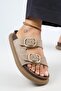 Lavanda Women's Genuine Leather Double Buckle Mink Slippers