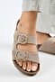 Jazmin Women's Genuine Leather Double Buckle Mink Slippers - 5