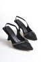 BLACK SATIN HEELED WOMEN'S SHOES LF609 - 4