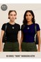 Women's 2-Piece Black-Navy Blue Crew Neck Lycra Short Sleeve Body Crop T-Shirt