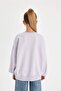 Girl's Oversize Wide Fit Crew Neck Printed Sweatshirt D2880A824Wn - 6
