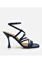 Women's Leather Navy Blue Heeled Sandals