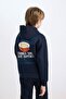 Boy's Navy Blue Hooded Back Printed Thick Sweatshirt D3048A824Wn