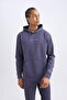 Defactofit Standard Fit Hooded Arma Printed Kangaroo Pocket Skuba Diver Fabric Sweatshirt D1893Ax24 - 3