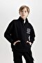 Black Oversized Wide Fit Turtleneck Printed Sweatshirt Boys D5676A824Wn - 3