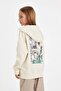 Girl's Oversize Wide Fit Back Printed Hooded Sweatshirt D2881A824Wn