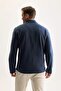 Navy Blue Anti-Pilling Cold Proof Regular Fit Stand Collar Zippered Fleece Sweatshirt Y3996Azns - 5