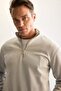 Men's Gray 3 Thread Cotton Hooded Sweatshirt with Fleece Inside, Regular Fit, Stand-Up Collar, Zippered, Thick Sweatshirt - 4