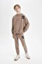 Boys' Woven Label Waistband Elastic Cuffed Pocketed School Jogger Sweatpants D1648A824Au - 4