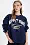 Oversize Wide Fit Crew Neck Printed Thick Sweatshirt 3166201