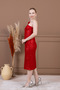 Sequin Patchwork One-Sleeve Pencil Long Dress - Red - 4