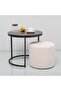 Myro Coffee Table + Stool Set - Black/White - Space-Saving Design, Metal/Wood, 2-Year Warranty - 3