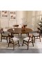 Acton 1+6 Seater Solid Wood Dining Set - Walnut/Beige - 2