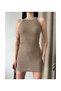 Women's Crew Neck Sleeveless Striped Short Dress Brown - 3