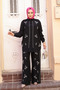Beaded Black Hijab Double Set 19030S
