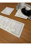 6 Pieces Ecru Color Linen Double Row Embroidered Inner Wrap Gold Mobile Butterfly Cocktail Presentation Napkin - 3