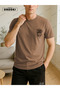 Orki Tropical Diamond Men's Summer Shorts Set – Palm Printed Light Brown T-Shirt & Black Shorts