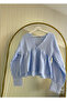 Women's Long Sleeve Baby Blue Premium Muslin Fabric Shirt Blouse - 2