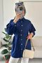 Women's Tokyo Fabric Mobile Belted Gold Buttoned Long Sleeve Hijab Shirt - 4